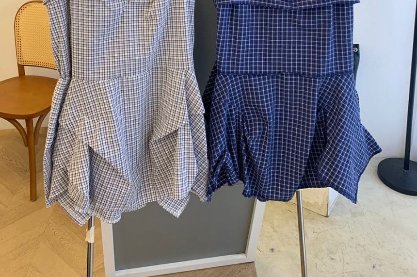 Plaid Ruffle Sweetheart Neckline Camisole