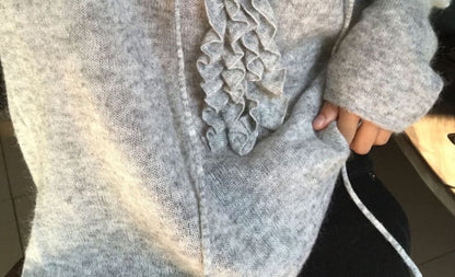 Ruffled Long-Sleeve V-Neck Knit Top