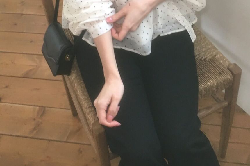 Sheer Polka-Dot Long-Sleeve Crop Blouse
