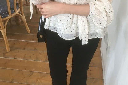 Sheer Polka-Dot Long-Sleeve Crop Blouse