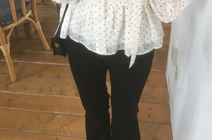 Sheer Polka-Dot Long-Sleeve Crop Blouse