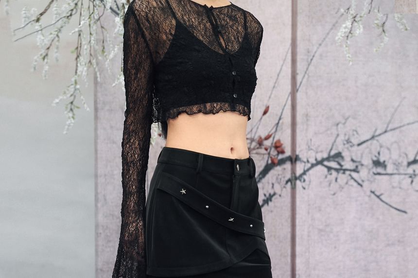 Studded Asymmetrical Mermaid Maxi Skirt - Altfashion Shop