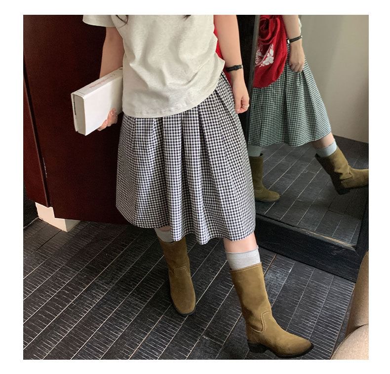 Checkered A-Line Mini Skirt with Ruffled Hem - Altfashion Shop