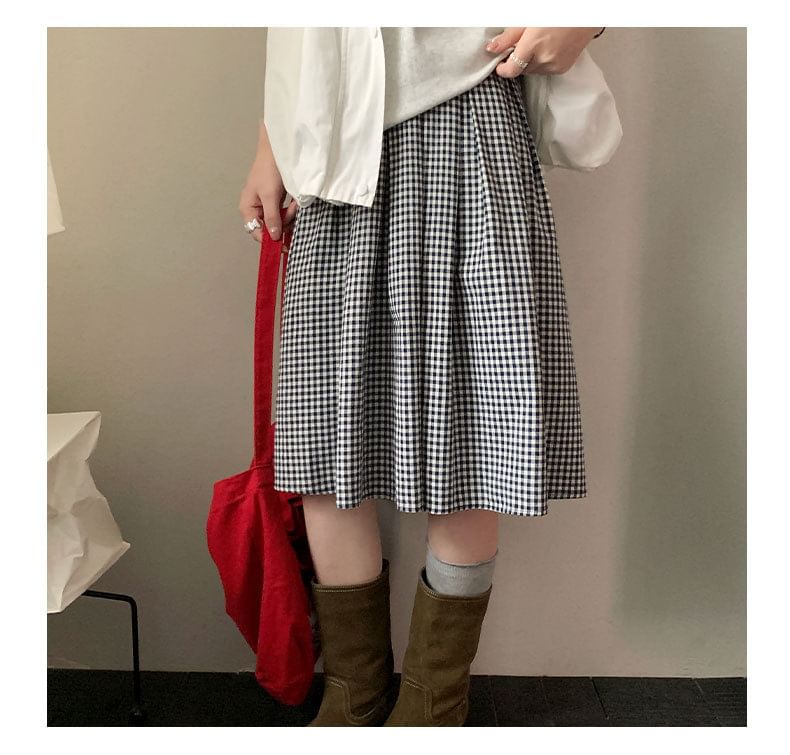 Checkered A-Line Mini Skirt with Ruffled Hem - Altfashion Shop