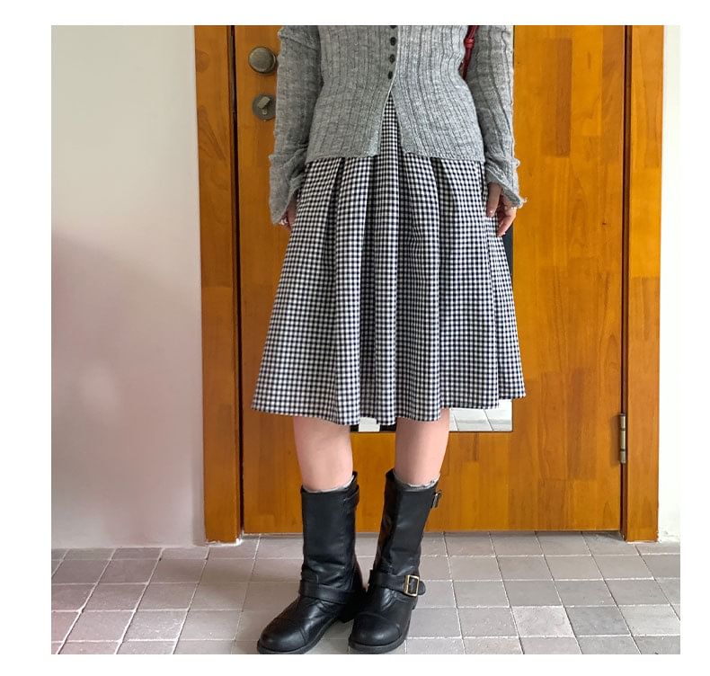 Checkered A-Line Mini Skirt with Ruffled Hem - Altfashion Shop