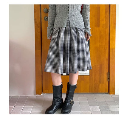 Checkered A-Line Mini Skirt with Ruffled Hem - Altfashion Shop
