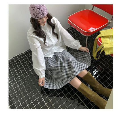 Checkered A-Line Mini Skirt with Ruffled Hem - Altfashion Shop