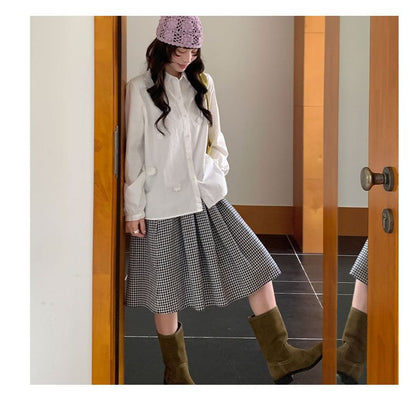 Checkered A-Line Mini Skirt with Ruffled Hem - Altfashion Shop