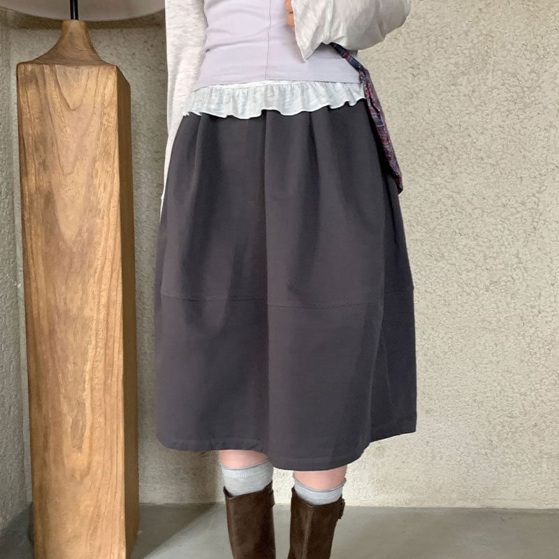 Solid High Waist A-Line Skirt - Altfashion Shop