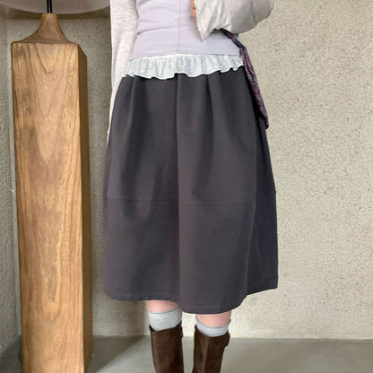 Solid High Waist A-Line Skirt - Altfashion Shop