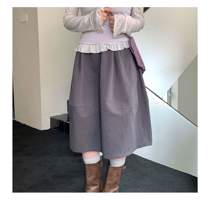 Solid High Waist A-Line Skirt - Altfashion Shop