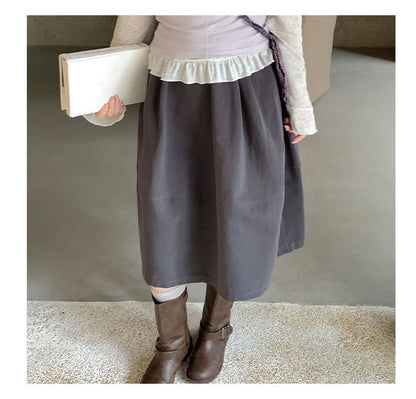 Solid High Waist A-Line Skirt - Altfashion Shop