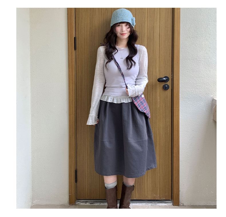Solid High Waist A-Line Skirt - Altfashion Shop