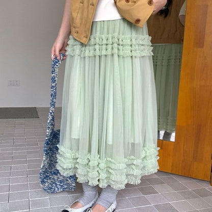 Ruffled Mesh Maxi Skirt - Altfashion Shop