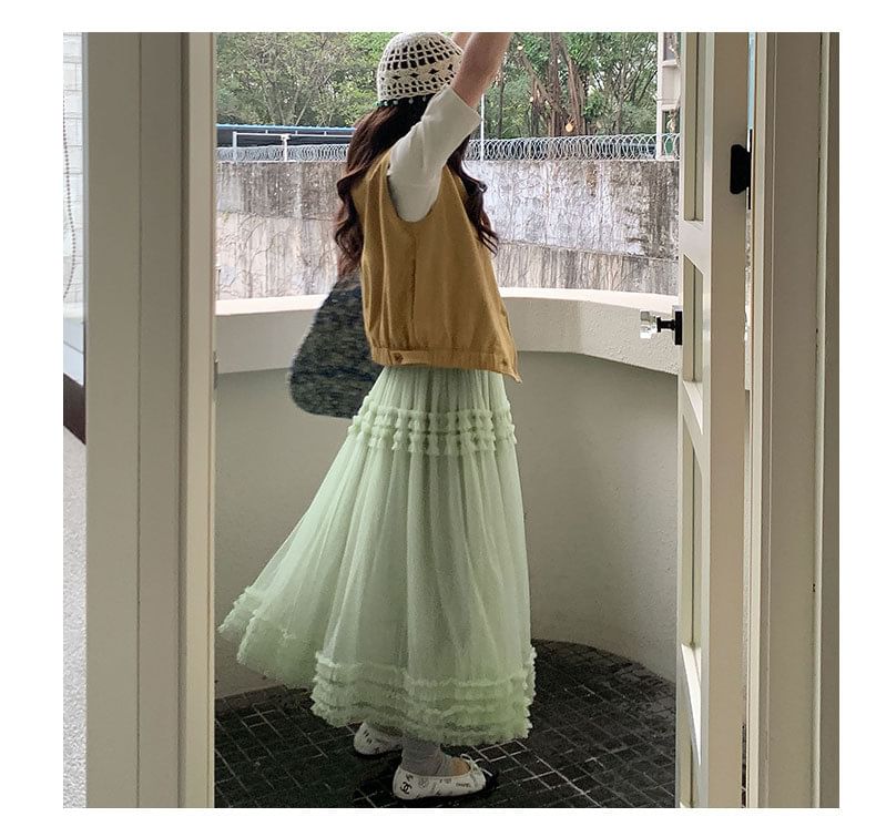 Ruffled Mesh Maxi Skirt - Altfashion Shop