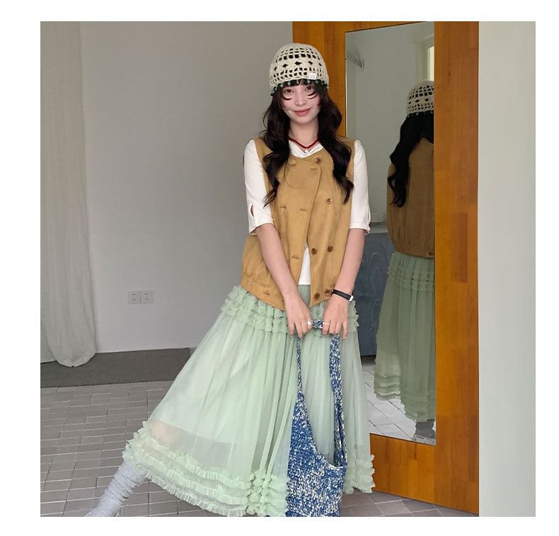 Ruffled Mesh Maxi Skirt - Altfashion Shop