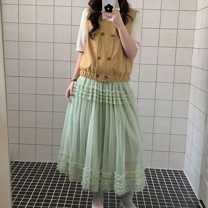 Ruffled Mesh Maxi Skirt - Altfashion Shop