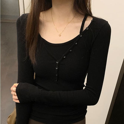 Extended Sleeve Minimalist Two-Piece Button Top