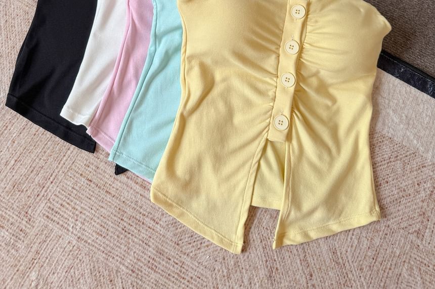 Minimalist Gathered Button Padded Tube Top
