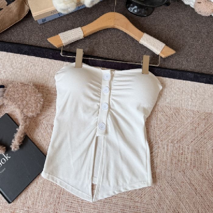 Minimalist Gathered Button Padded Tube Top