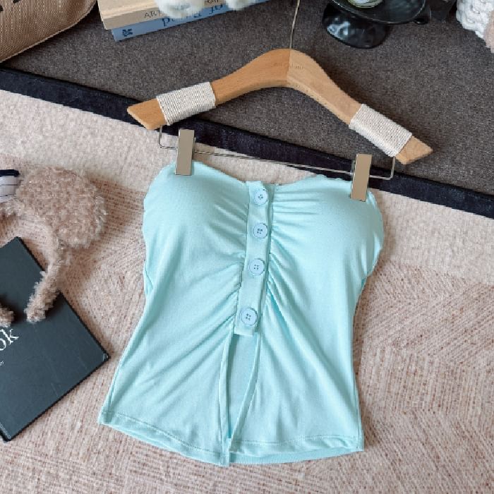 Minimalist Gathered Button Padded Tube Top