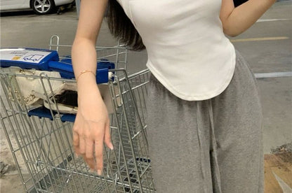 Short Sleeve Square Collar Minimalist Panel Top