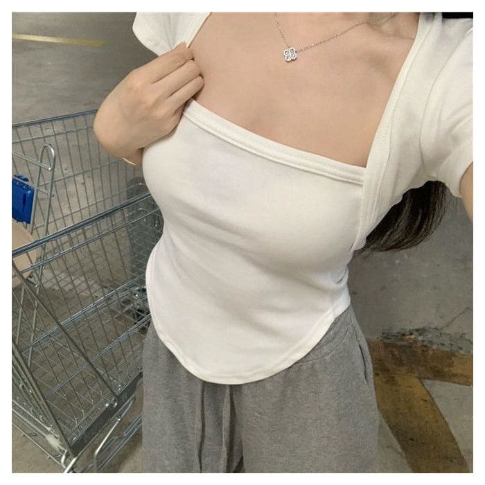 Short Sleeve Square Collar Minimalist Panel Top