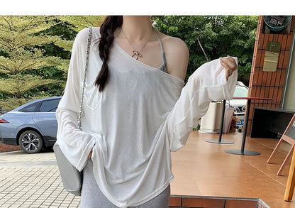 Extended Sleeve Single-Shoulder Minimalist Loose Tee