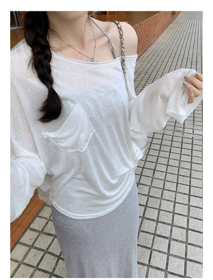 Extended Sleeve Single-Shoulder Minimalist Loose Tee
