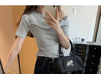 Short Sleeve One-Shoulder Minimalist Tee