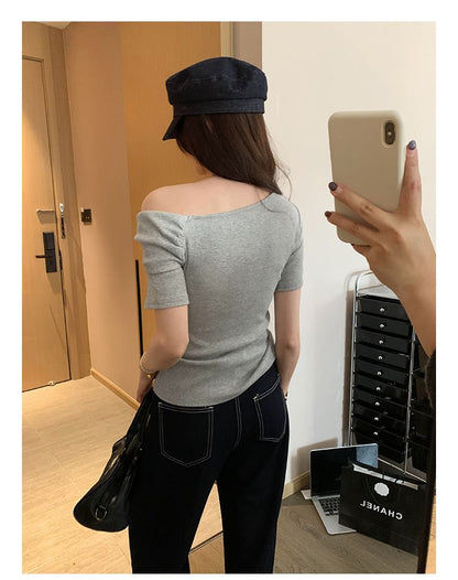 Short Sleeve One-Shoulder Minimalist Tee