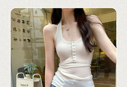Henley Minimalist Halter Neck Top