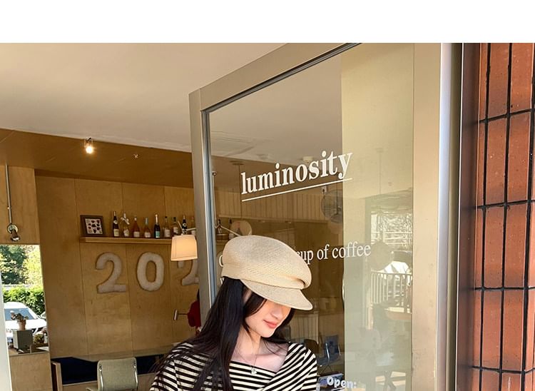 Extended Sleeve Asymmetric Collar Striped Shirt