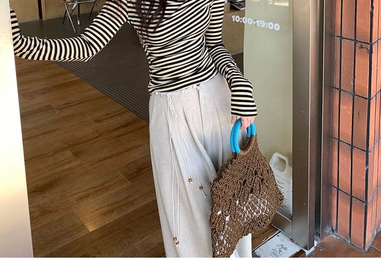 Extended Sleeve Asymmetric Collar Striped Shirt