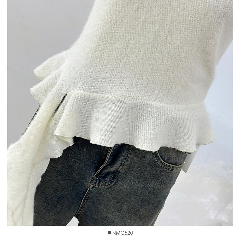 Short Sleeve Round Collar Minimalist Ruffled Asymmetric Top