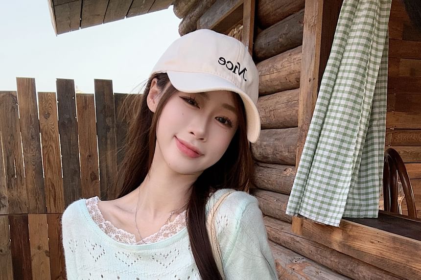 Lace-Trim Boat Neck Knit Top with Pointelle Details