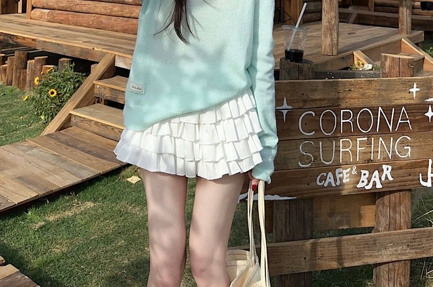 Lace-Trim Boat Neck Knit Top with Pointelle Details