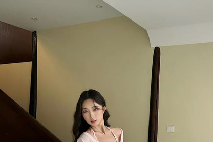 V-Neck Tee & Halter Striped Top Set