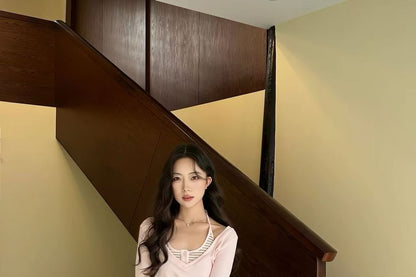 V-Neck Tee & Halter Striped Top Set