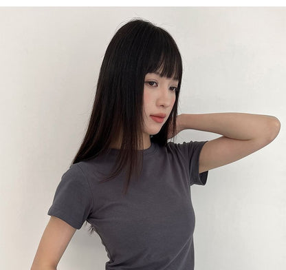Short Sleeve Round Collar Minimalist Fitted Tee