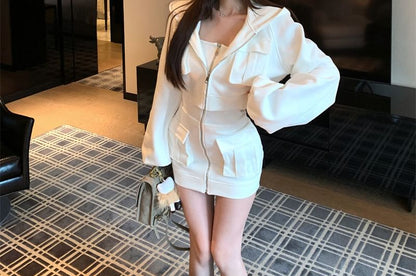Zip-Up Crop Hoodie & Strapless Mini Dress Set