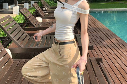 Cutout Off-Shoulder Slim Crop Tee