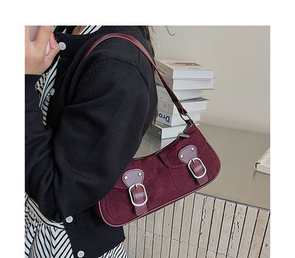 Buckled Flap Pocket Faux Suede Crossbody Shoulder Bag