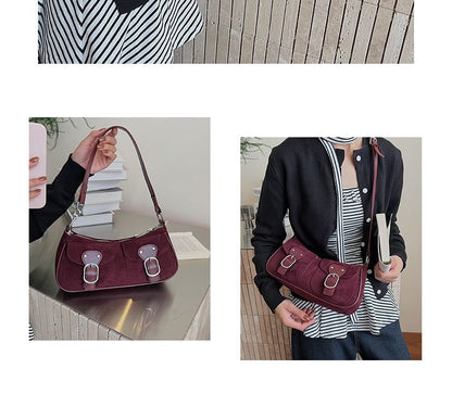 Buckled Flap Pocket Faux Suede Crossbody Shoulder Bag