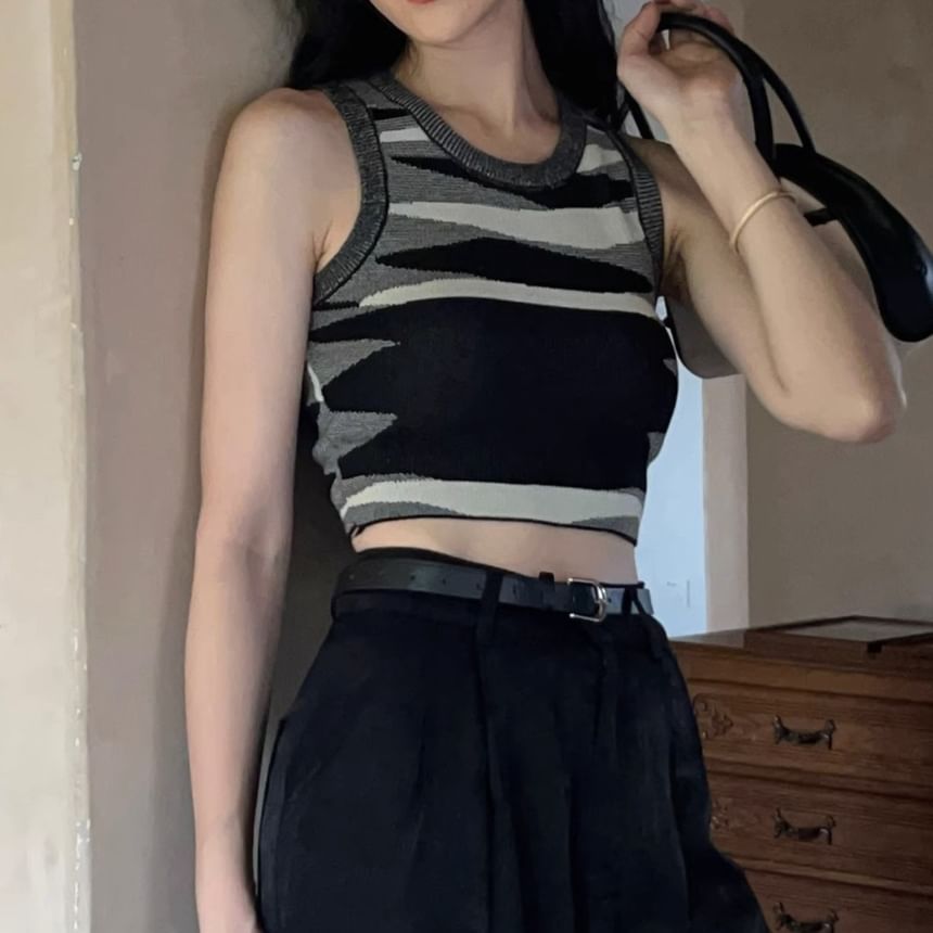U-Neck Cropped Knit Tank