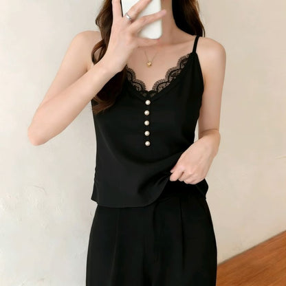 Lace-Trim V-Neck Knit Tank