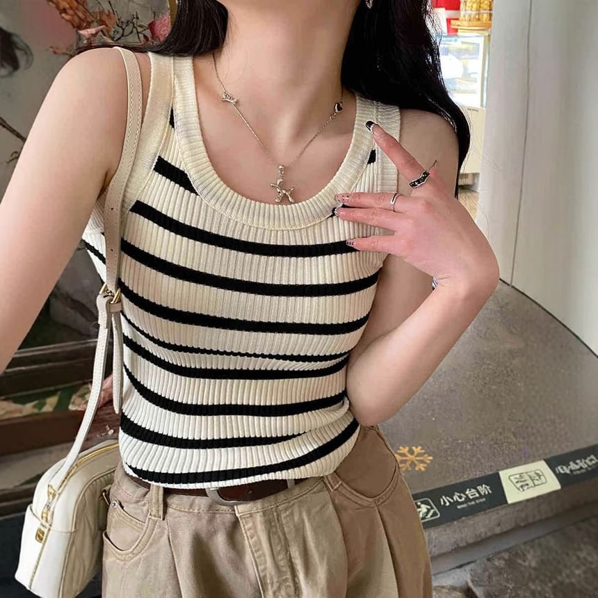 Striped U-Neck Knit Tank