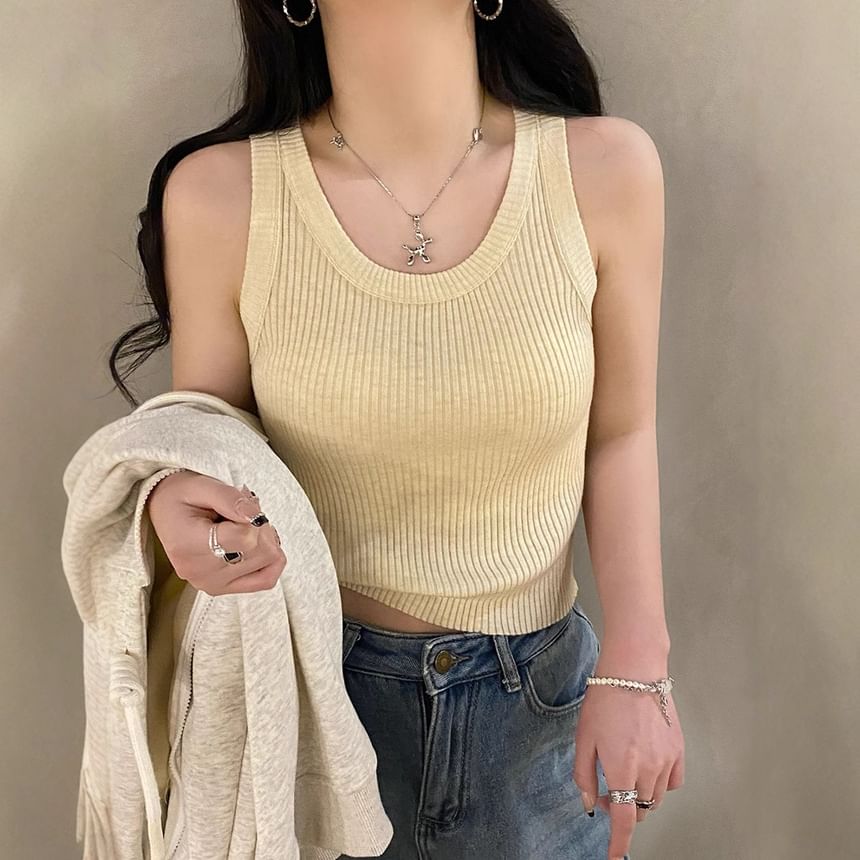Striped U-Neck Knit Tank