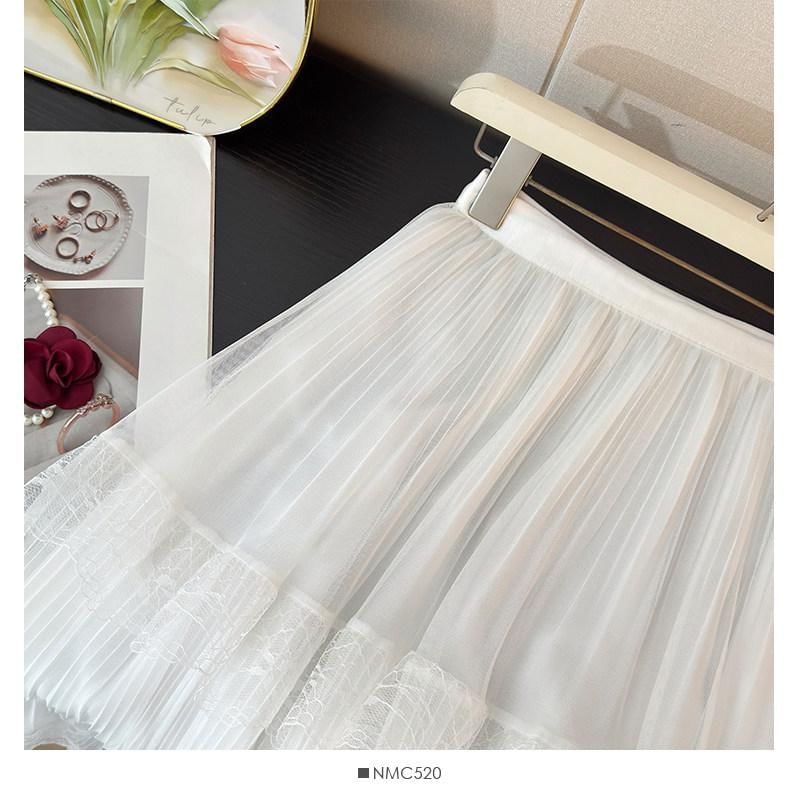 Tiered Mesh Maxi Skirt with Lace Panels - Altfashion Shop