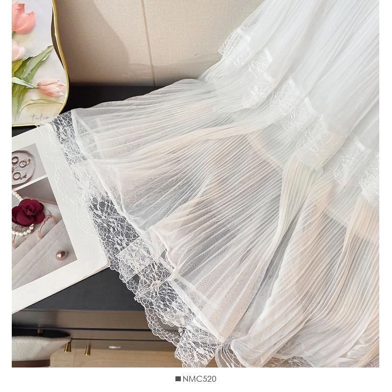 Tiered Mesh Maxi Skirt with Lace Panels - Altfashion Shop